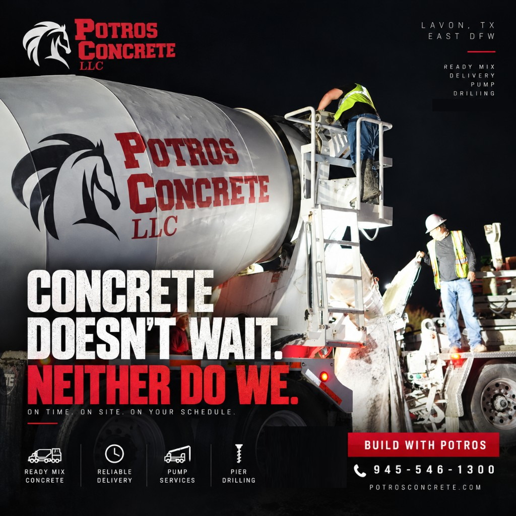 Mixer de Potros vaciando de noche. Concrete doesn't wait. Neither do we.